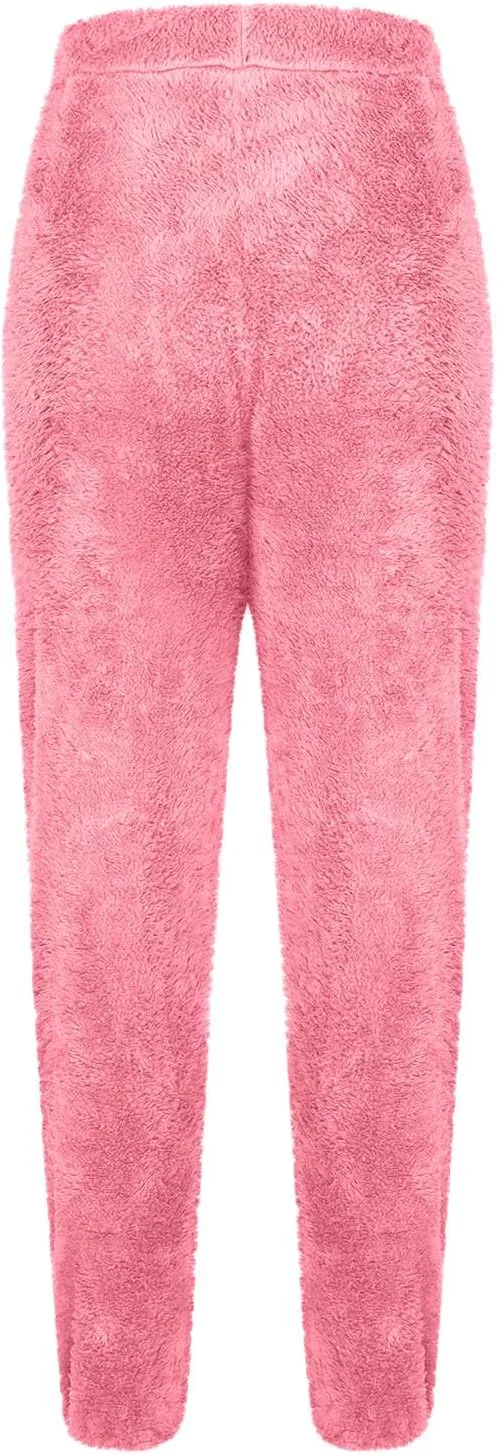 Ruziyoog Women's Plus Size Fuzzy Pajama Pants Comfy Warm Fleece Pajamas Lounge Fluffy Sleepwear Home Pants with Pockets