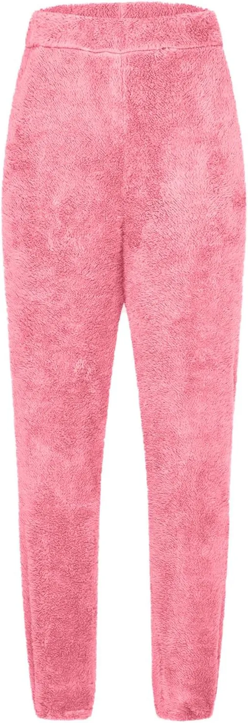 Ruziyoog Women's Plus Size Fuzzy Pajama Pants Comfy Warm Fleece Pajamas Lounge Fluffy Sleepwear Home Pants with Pockets