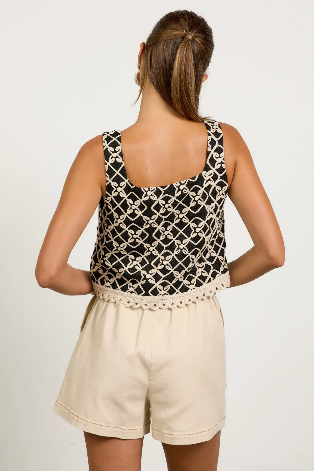 Sew Chic Embroidered Tank Top
