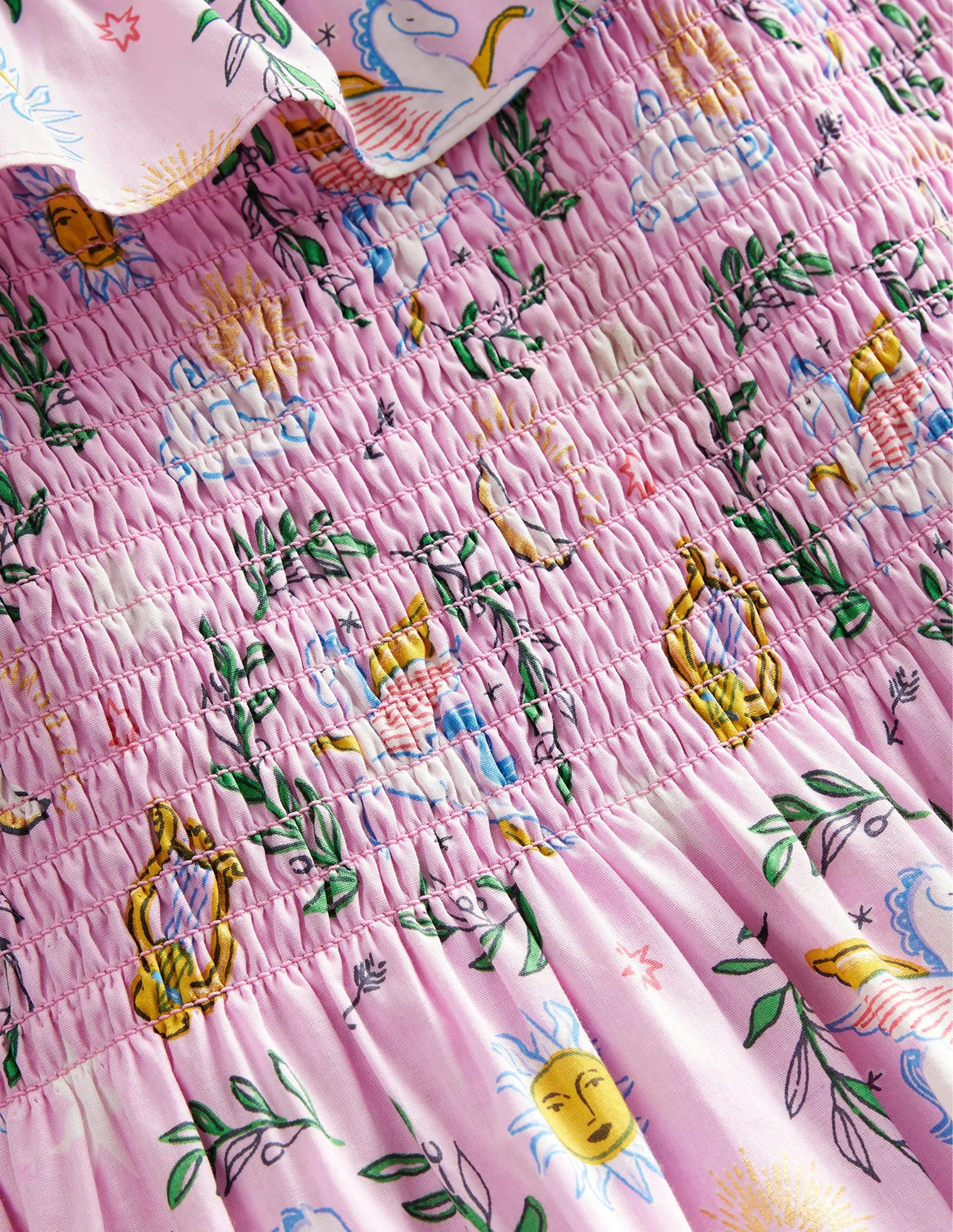 Shirred Woven Midi Dress-Winsome Orchid Greek Toile