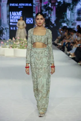 Soha Mint Embroidered Choli And Skirt