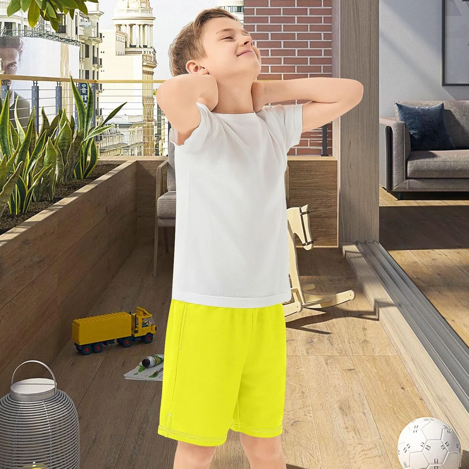 Solid Color Boys Athletic Shorts Lightweight Kids Active Soccer Shorts with Pockets