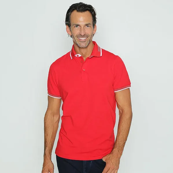 Solid Red Polo With White And Grey Trim
