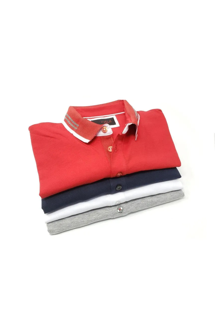 Solid Red Polo With White And Grey Trim
