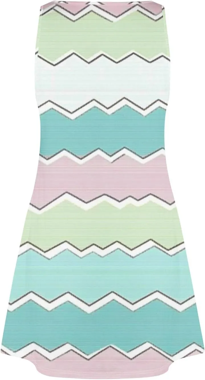 Summer Dresses for Women Casual Sleeveless Boho Beach Dress Floral Print Round Neck Tank Dress with Pockets