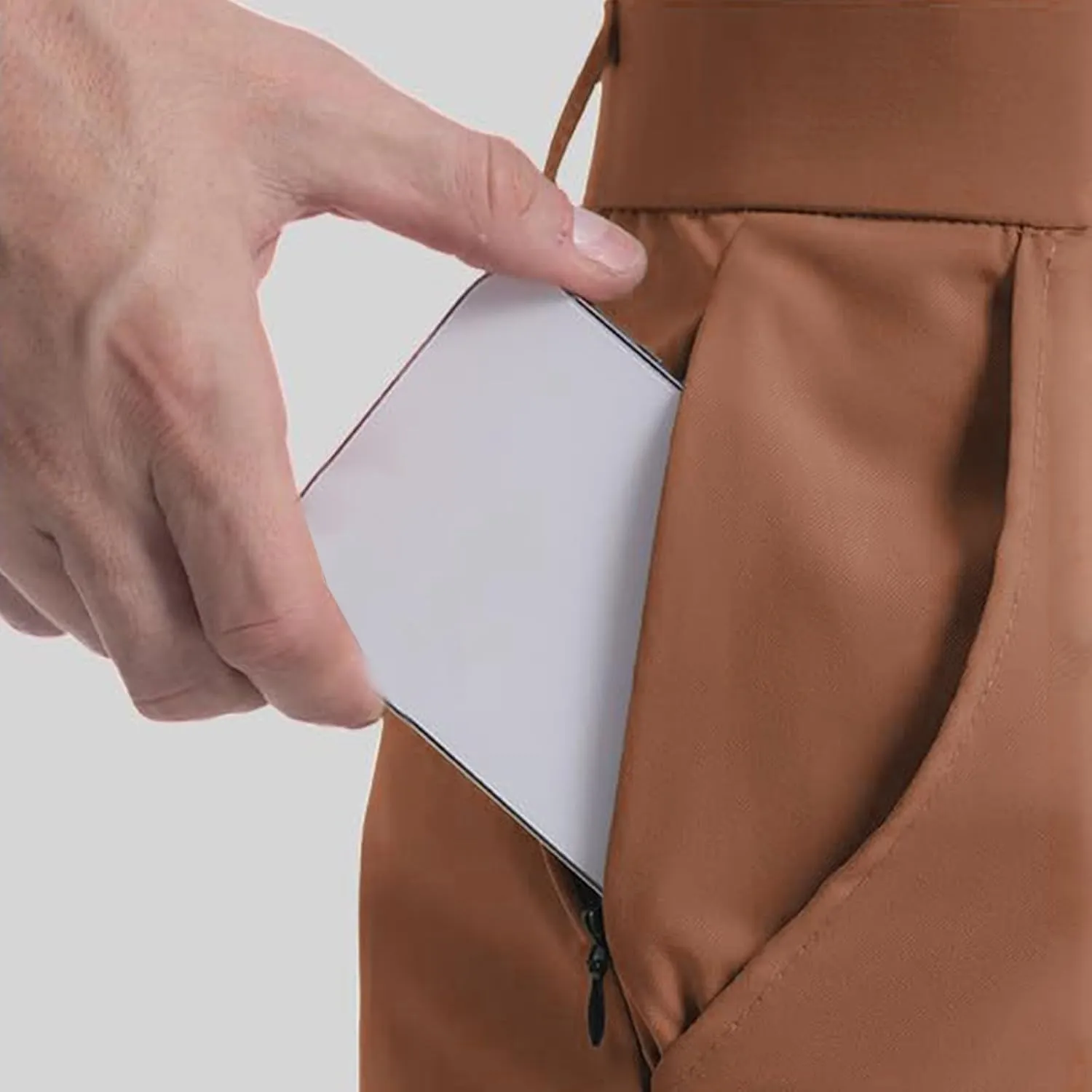 Summer Pants for Men Solid Color Elastic Waist Pocket Button Slim Leg Breathable Loose Summer Trendy Trousers