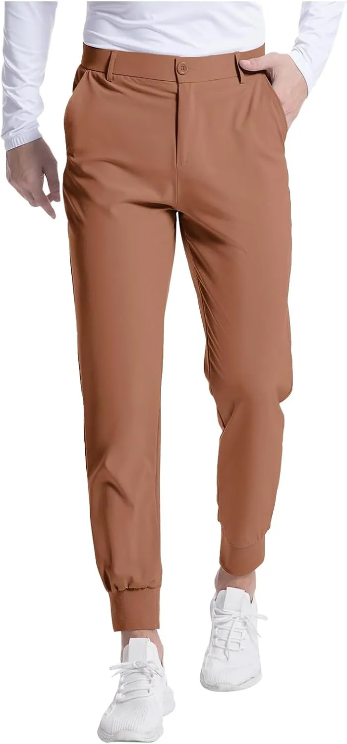 Summer Pants for Men Solid Color Elastic Waist Pocket Button Slim Leg Breathable Loose Summer Trendy Trousers