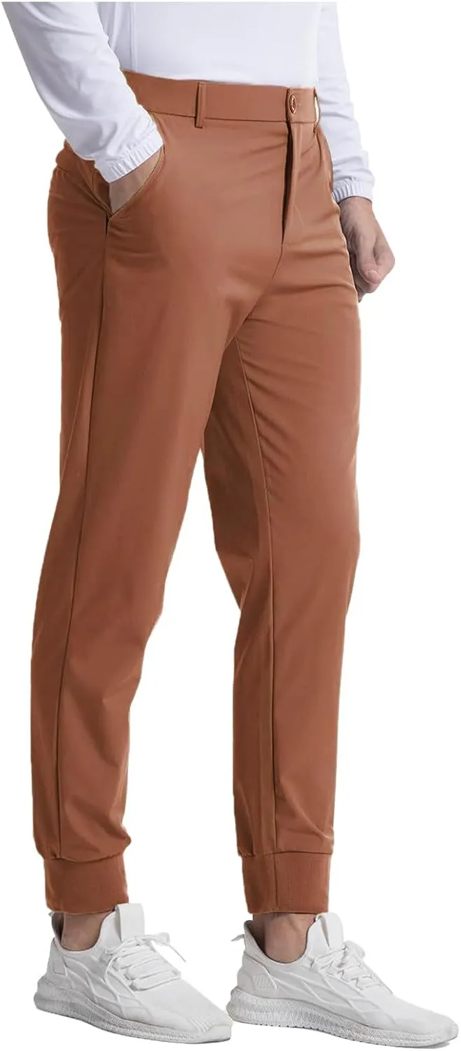 Summer Pants for Men Solid Color Elastic Waist Pocket Button Slim Leg Breathable Loose Summer Trendy Trousers