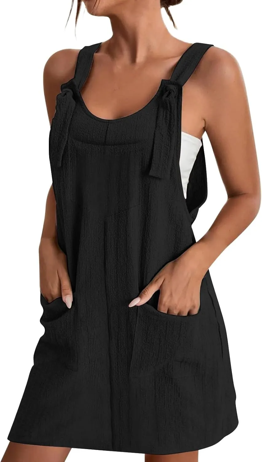 Summer Rompers for Women Casual Adjustable Straps Baggy Shorts Overalls Plus Size Loose Comfort Jumpsuit with Pockets