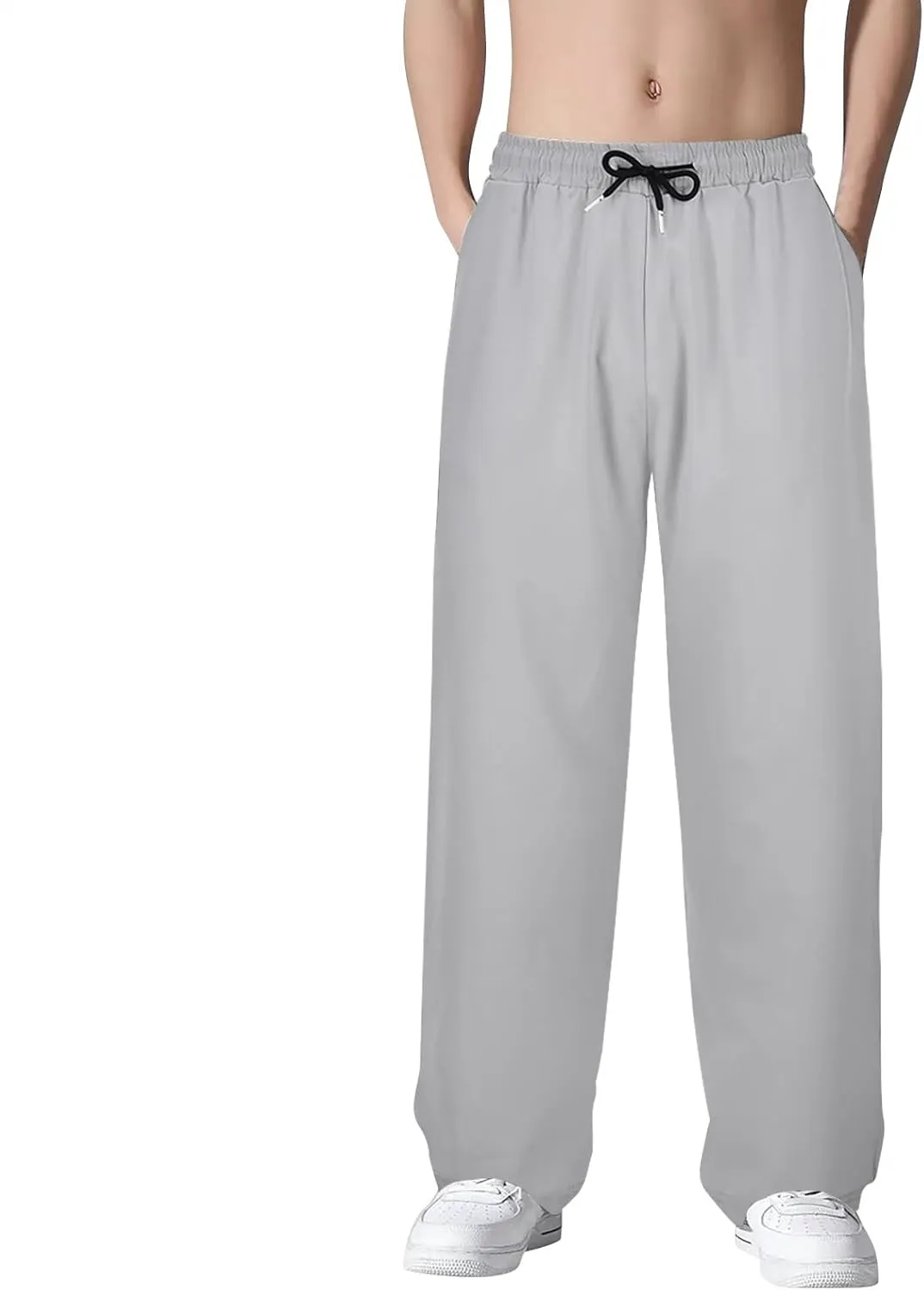 Sweatpants for Men Wide Leg Summer Drawstring Elastic Waist Pockets Breathable Athletic Summer Fresh Running Trousers