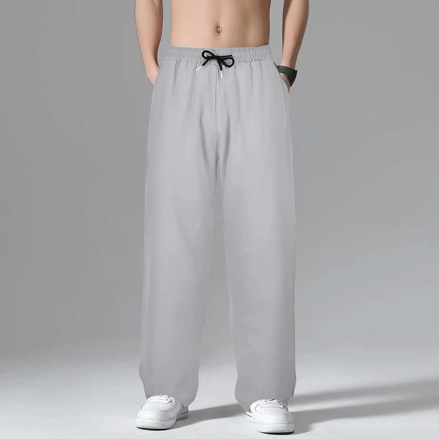 Sweatpants for Men Wide Leg Summer Drawstring Elastic Waist Pockets Breathable Athletic Summer Fresh Running Trousers