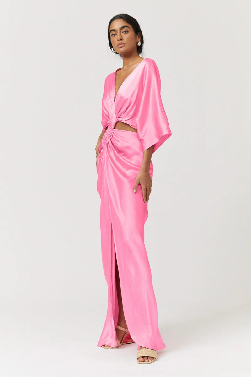Tate Rouched Cross Over Midi Dress - Candy Pink