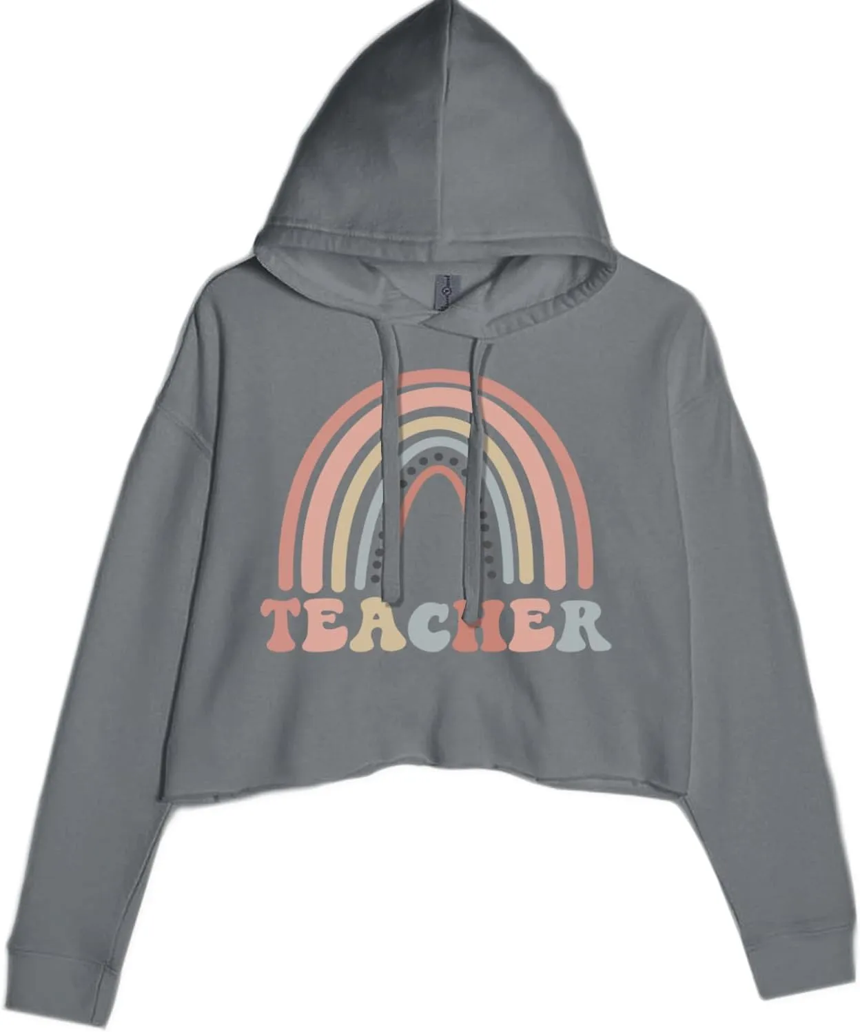 Teacher Pastel Rainbow Cropped Fleece Hoodie, Soft & Cozy Fabric, Trendy Fit, Stylish Pullover