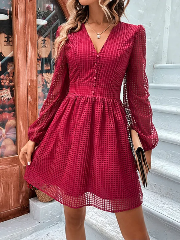 TEEK - Wine Red Airy V-Neck Dress