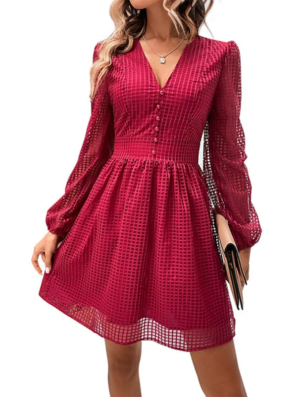 TEEK - Wine Red Airy V-Neck Dress