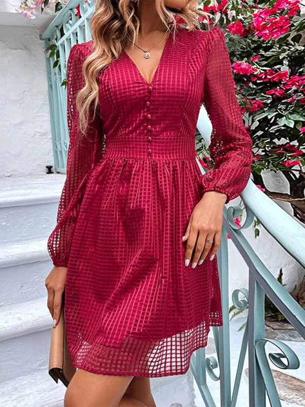TEEK - Wine Red Airy V-Neck Dress