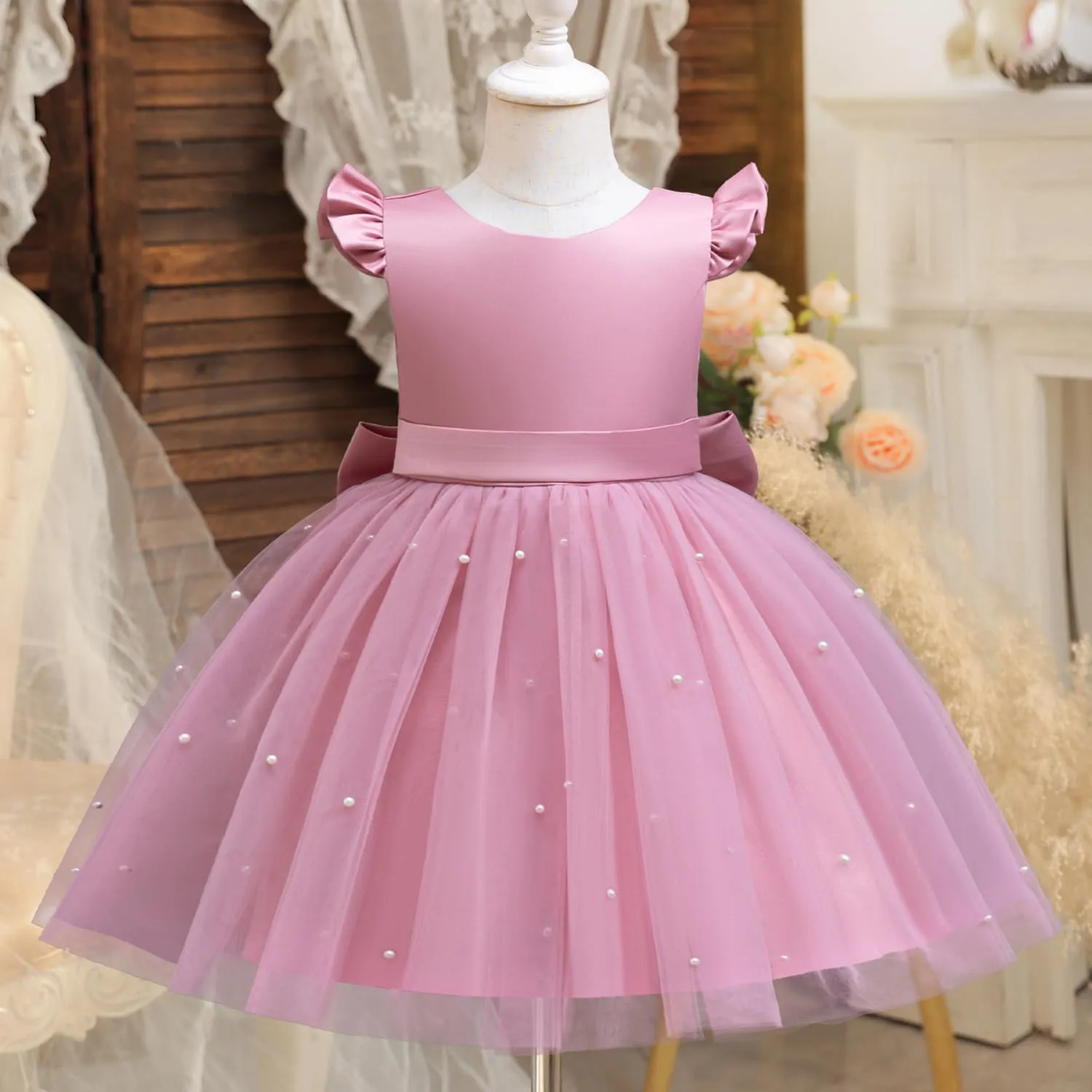TTYAOVO Flower Girl Dress Bowknot Pageant Wedding Party Gown