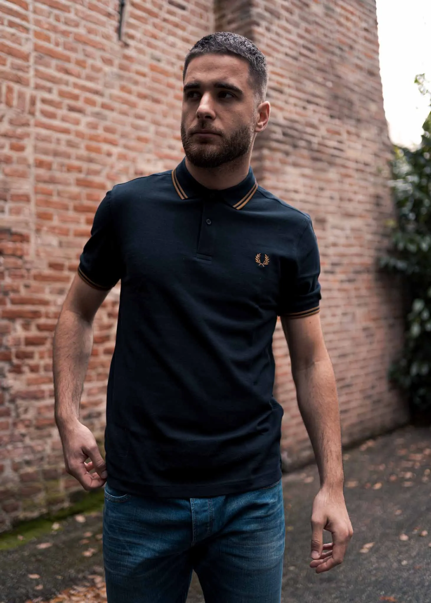 Twin tipped fred perry shirt - navy dark caramel