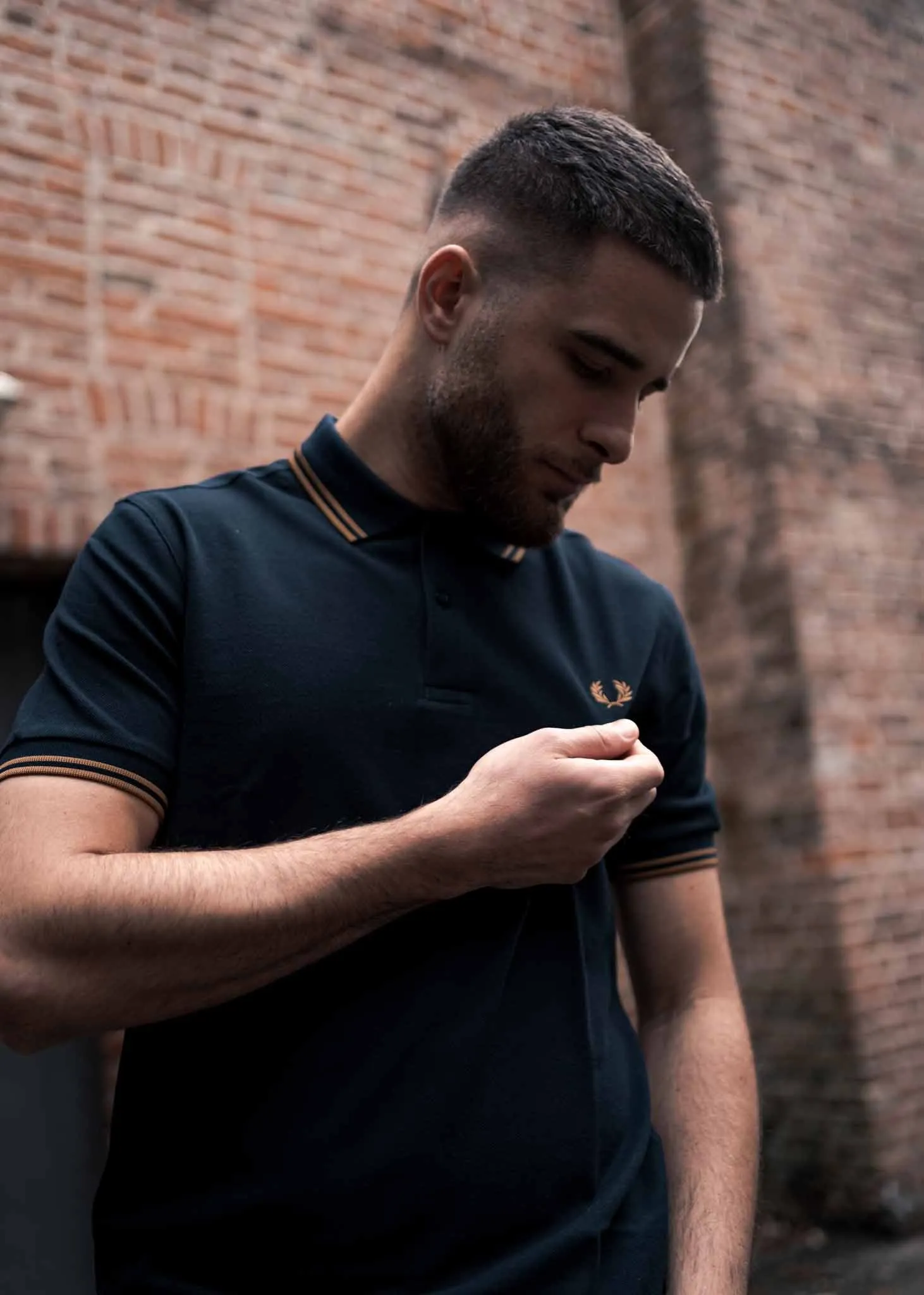 Twin tipped fred perry shirt - navy dark caramel