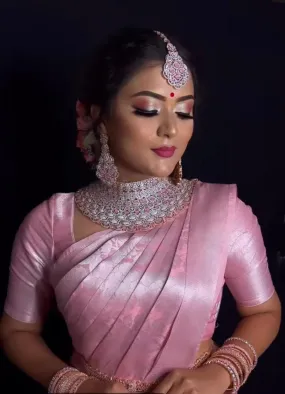 Verdant Pink Soft Silk Saree With Gossamer Blouse Piece