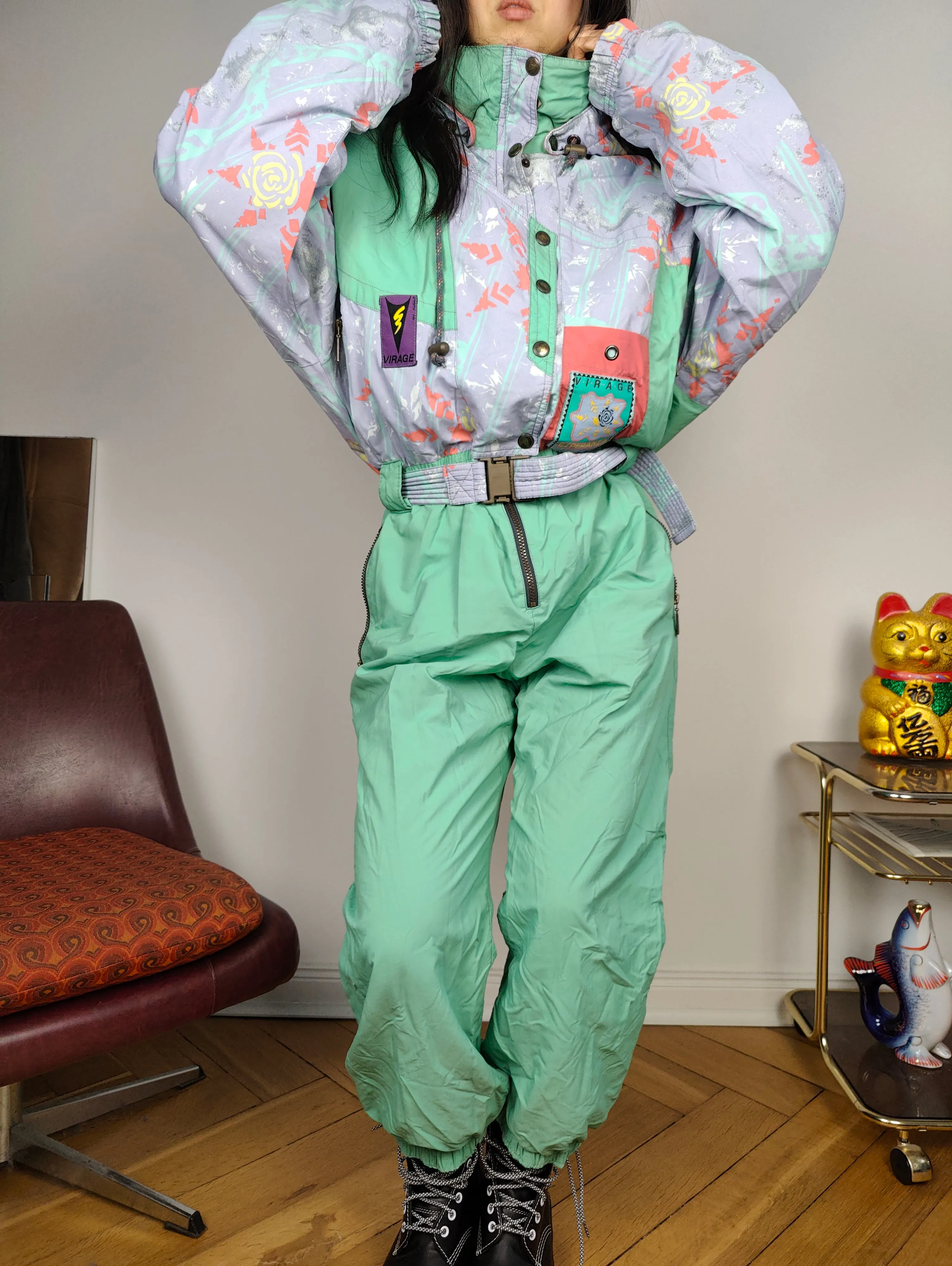 Vintage Fusalp ski suit M | snow snowboard winter mint green sport jumpsuit women