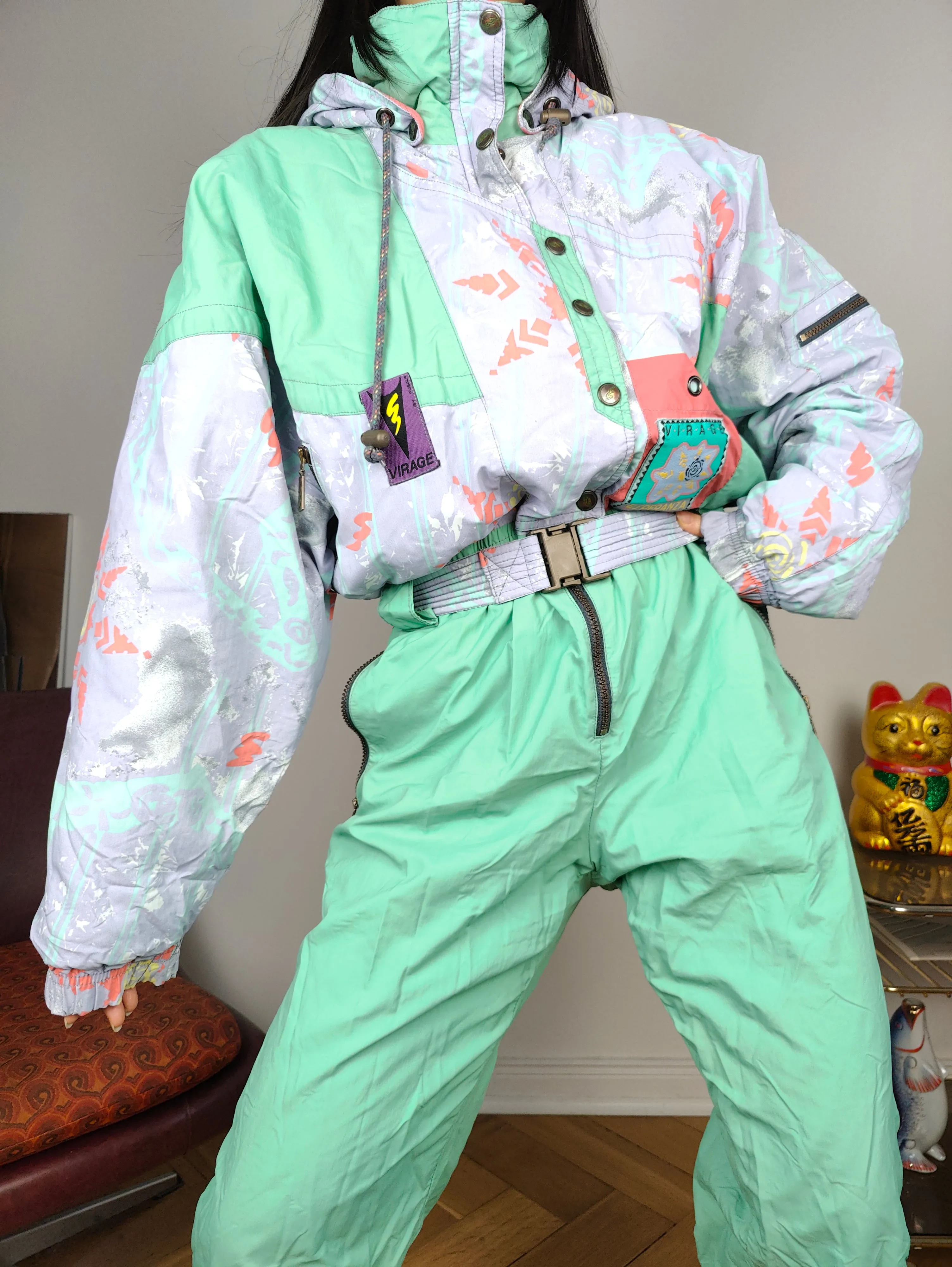 Vintage Fusalp ski suit M | snow snowboard winter mint green sport jumpsuit women