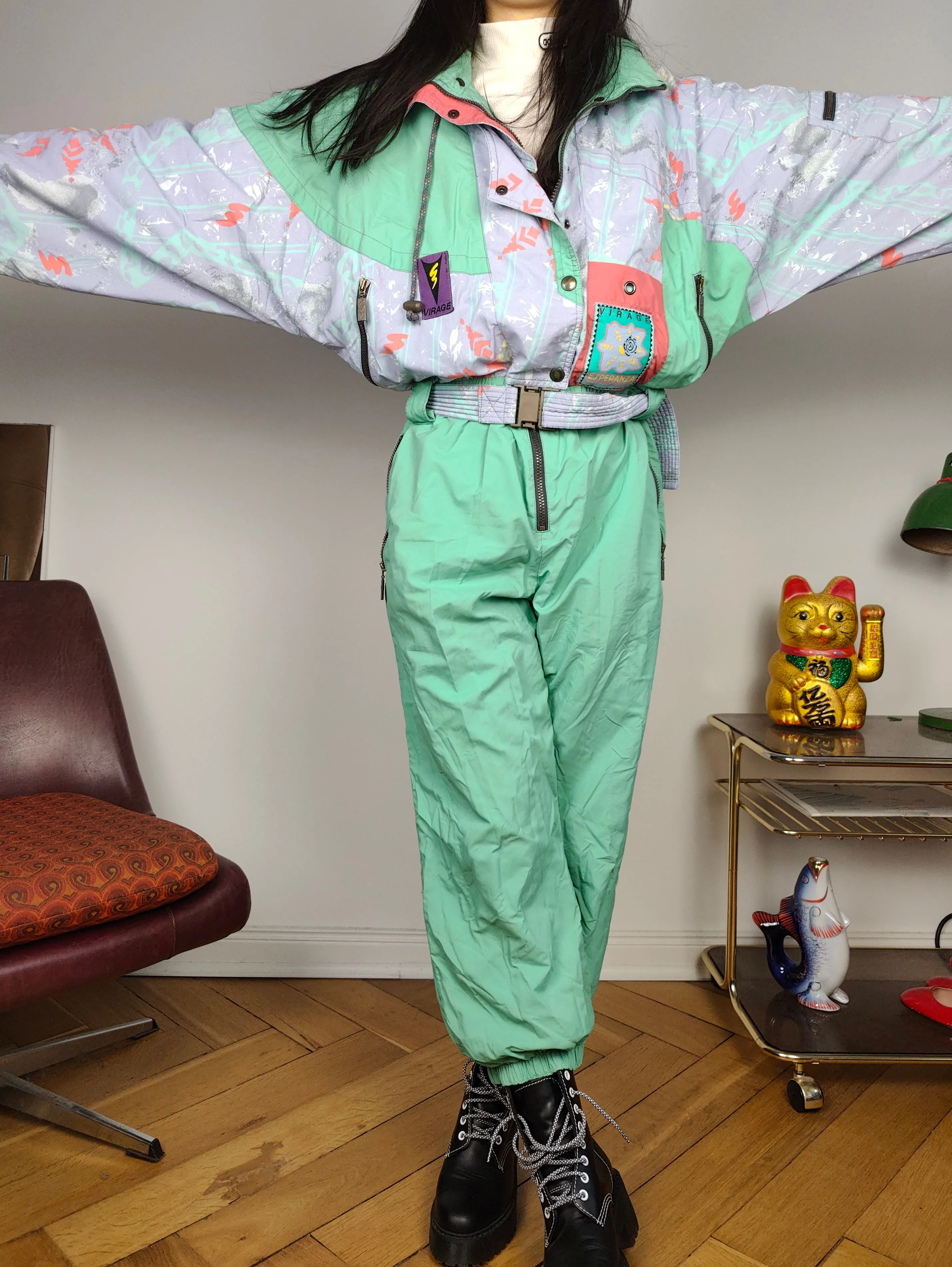 Vintage Fusalp ski suit M | snow snowboard winter mint green sport jumpsuit women