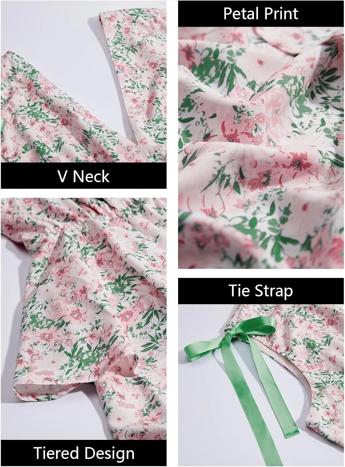 Wenrine Womens Summer Floral Maxi Dress Tie Strap Sleeveless V Neck High Slit Boho Ruffle Tiered Beach Dresses