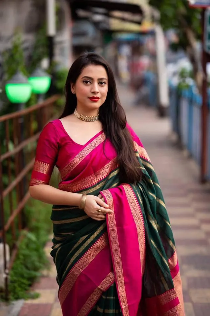 Whimsical Dark Green Soft Silk Saree With Beguiling Blouse Piece