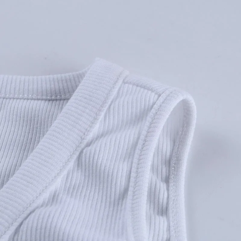 White V Neck Button Up Knit Crop Top