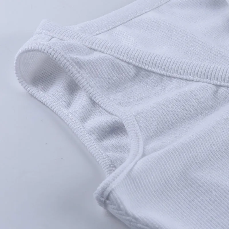 White V Neck Button Up Knit Crop Top