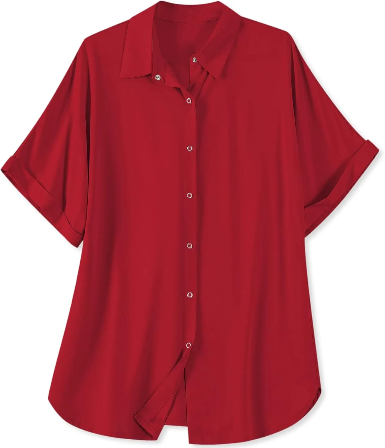Womens Convenient Snap Casual & Soft Short Sleeve Shirts Blouse, US Small - US 2X-Large