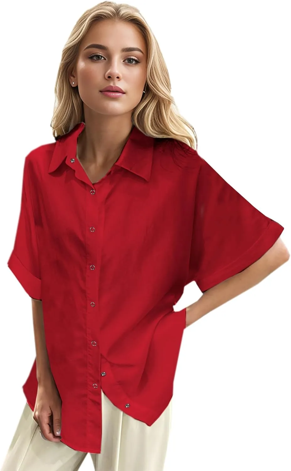 Womens Convenient Snap Casual & Soft Short Sleeve Shirts Blouse, US Small - US 2X-Large