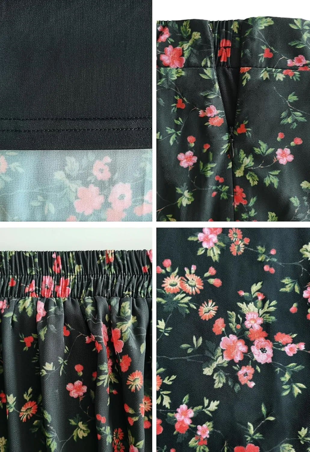 Women’s Floral Print Midi Skirt Casual High Elastic Waist Zipper Vintage Long Boho Skirts for Women