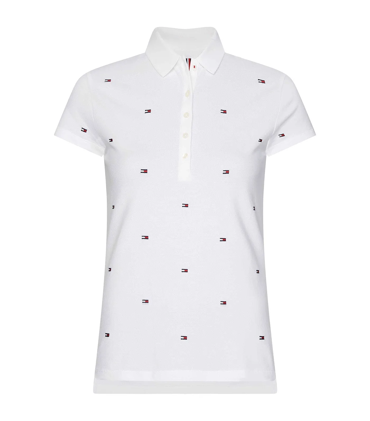 Women's IM Felicia Slim Embroidered Polo Shirt Mini Flag All Over Embr / White
