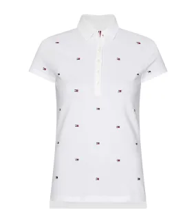 Women's IM Felicia Slim Embroidered Polo Shirt Mini Flag All Over Embr / White