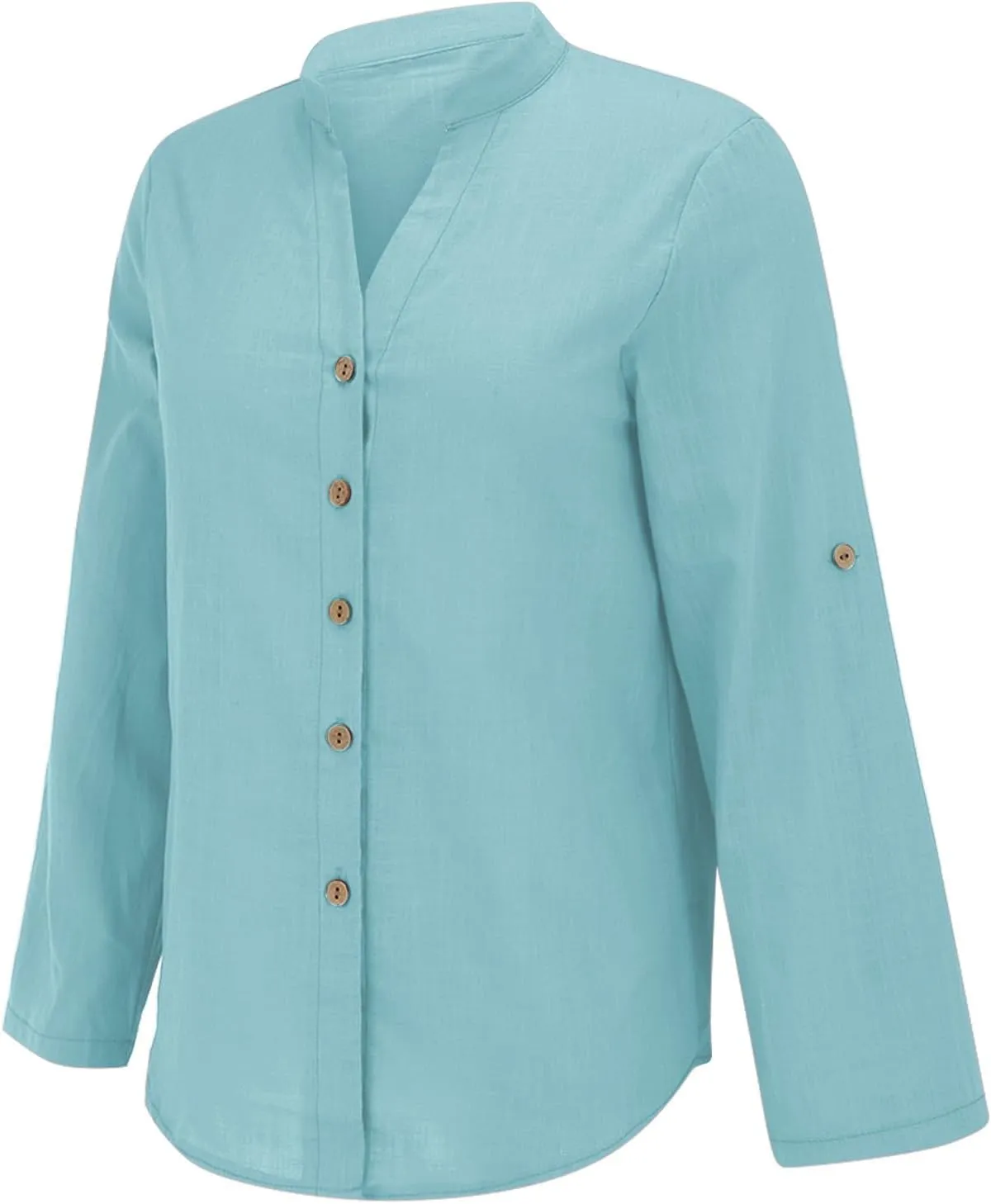 Womens Linen Button Down Shirt Casual Long Sleeve Cotton Blouse Loose Fit Collared Work Tops