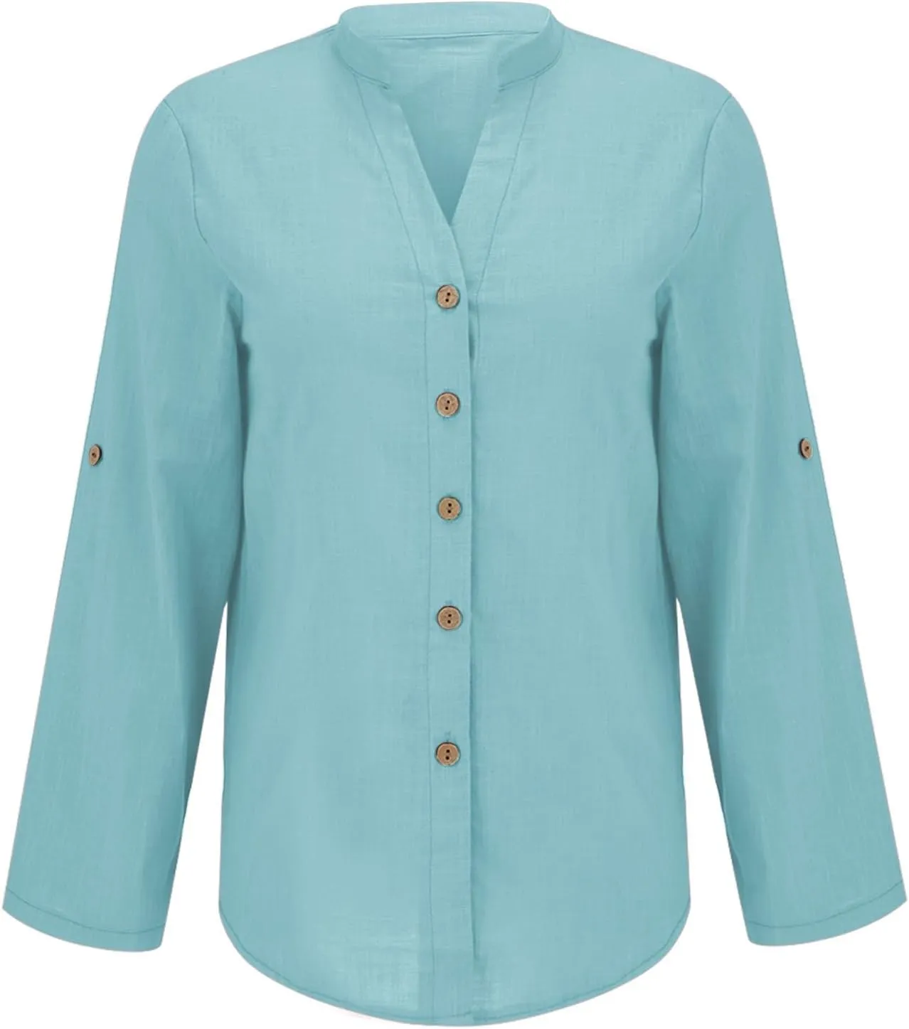 Womens Linen Button Down Shirt Casual Long Sleeve Cotton Blouse Loose Fit Collared Work Tops