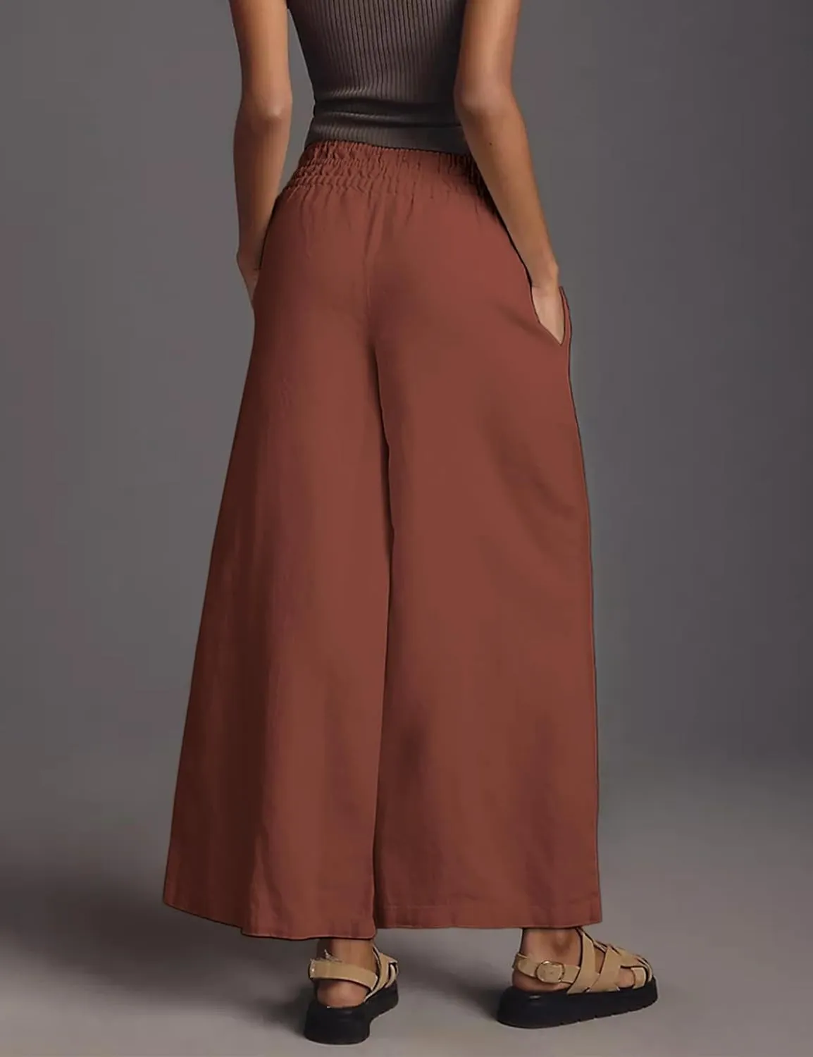Women's Linen Pants Summer Casual Wide Leg Palazzo Pants High Waist Beach Travel Trousers