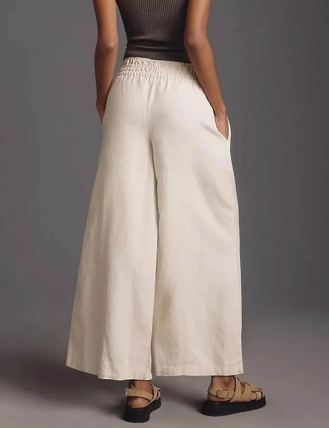 Women's Linen Pants Summer Casual Wide Leg Palazzo Pants High Waist Beach Travel Trousers