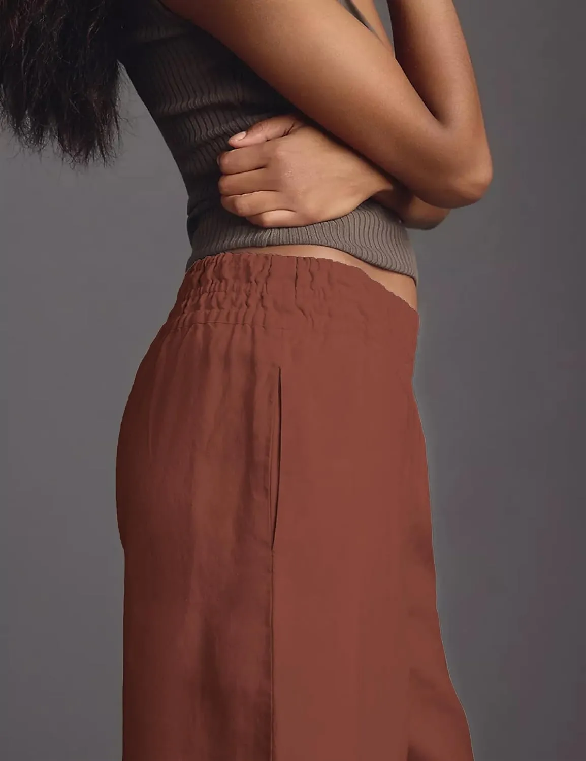 Women's Linen Pants Summer Casual Wide Leg Palazzo Pants High Waist Beach Travel Trousers