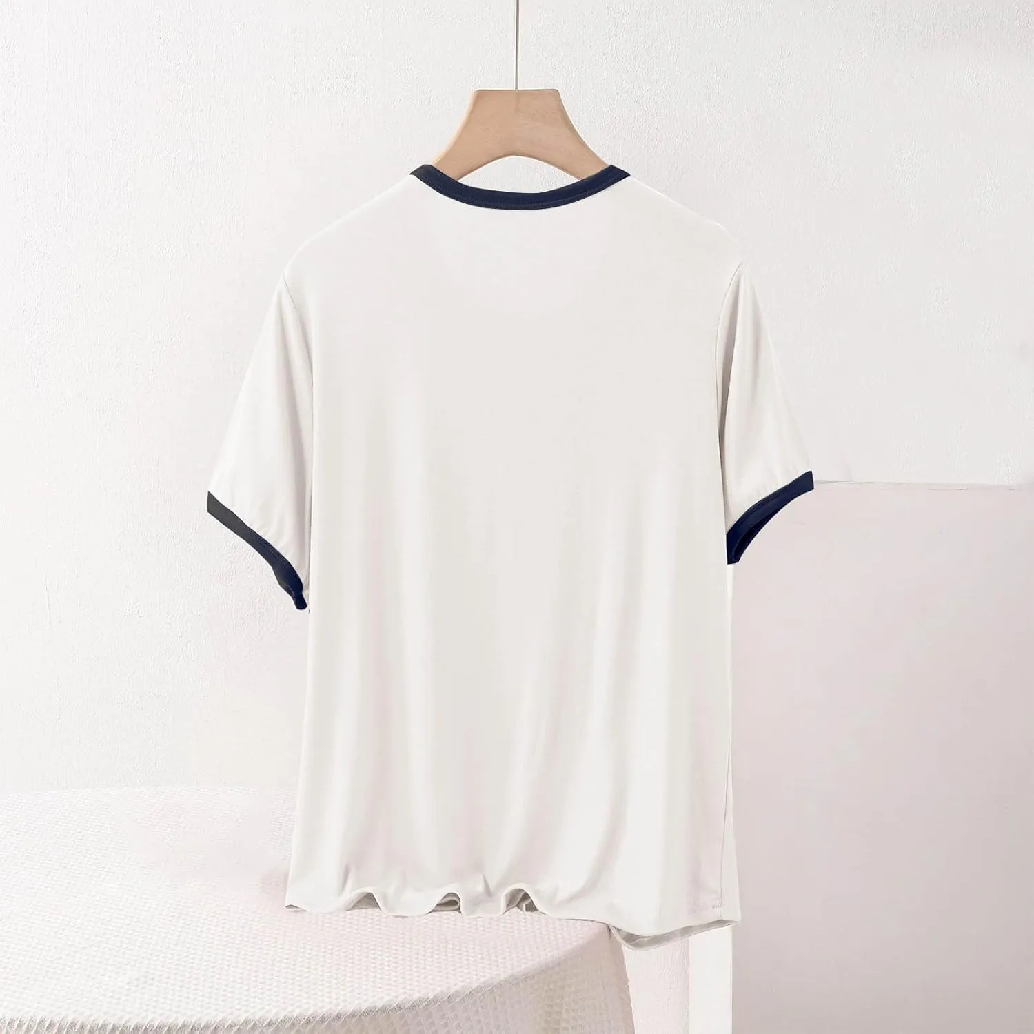 Women's Sleep T-Shirt 2025 Summer Short Sleeve Lounge Pajamas Shirts Crewneck Loose Casual Solid Soft Modal Tee Top