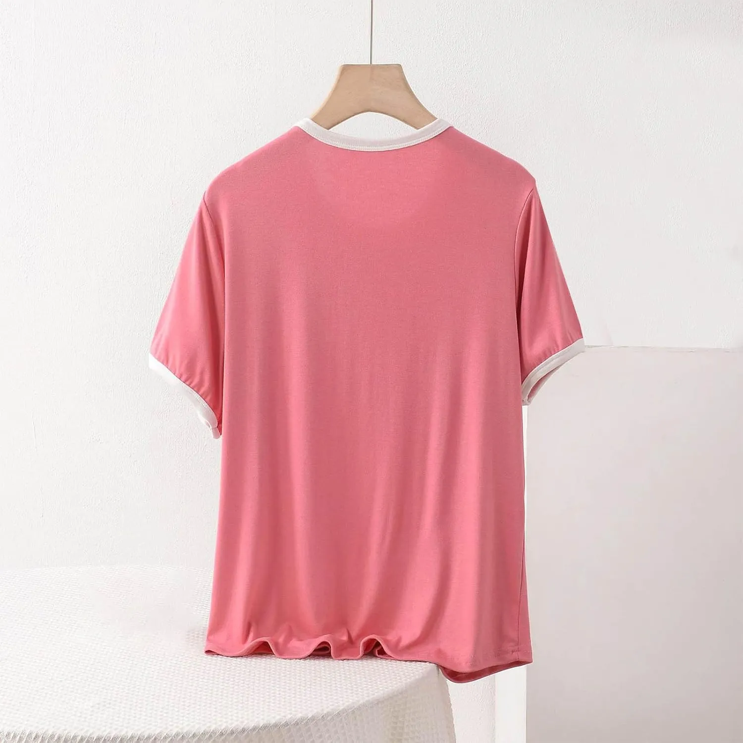Women's Sleep T-Shirt 2025 Summer Short Sleeve Lounge Pajamas Shirts Crewneck Loose Casual Solid Soft Modal Tee Top