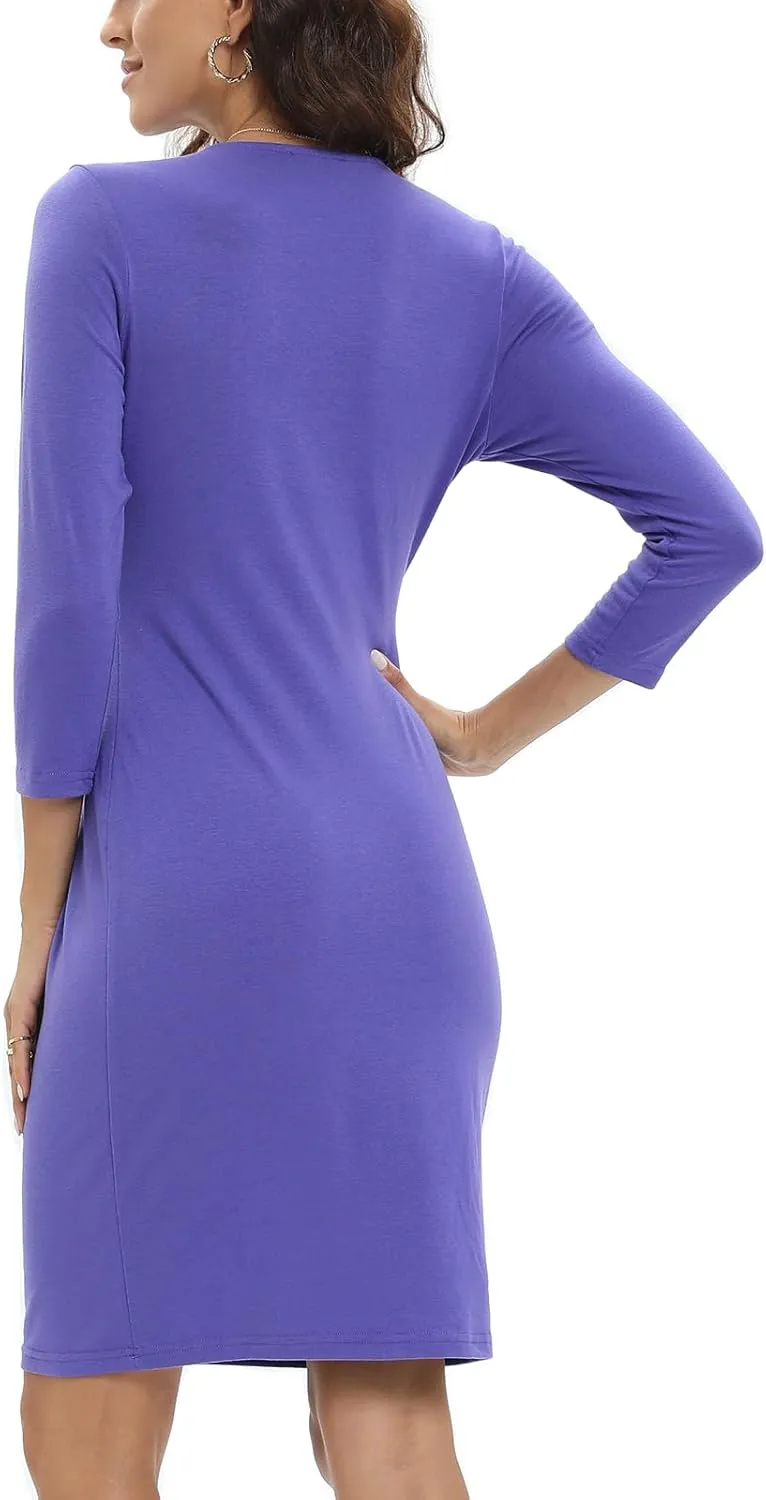 Women's Wrap Dress V Neck 3/4 Sleeve Bodycon Dress Work Wedding Guest Cocktail Dresses Summer 2025