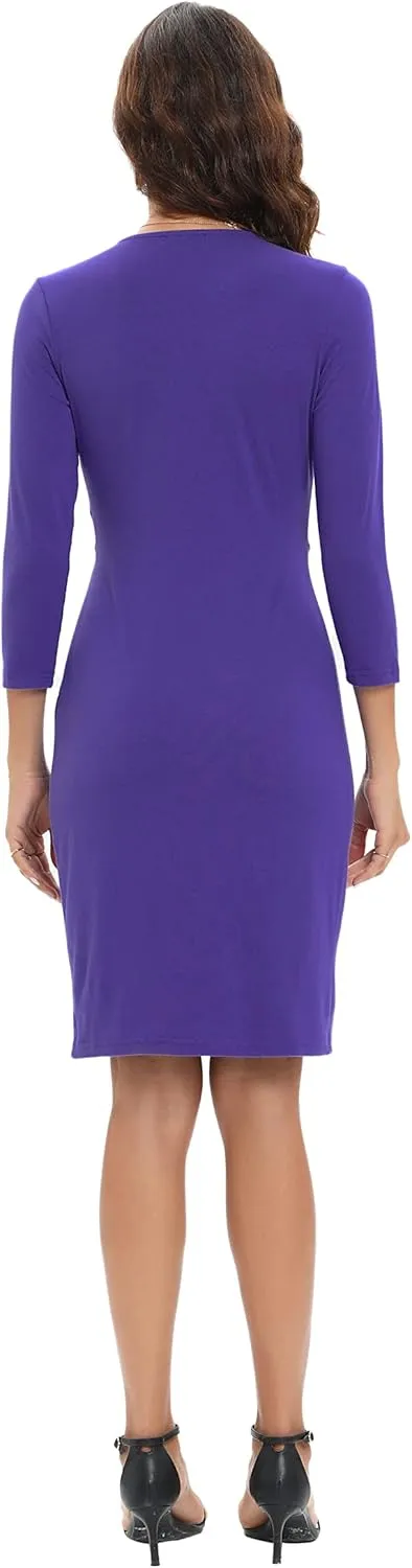 Women's Wrap Dress V Neck 3/4 Sleeve Bodycon Dress Work Wedding Guest Cocktail Dresses Summer 2025