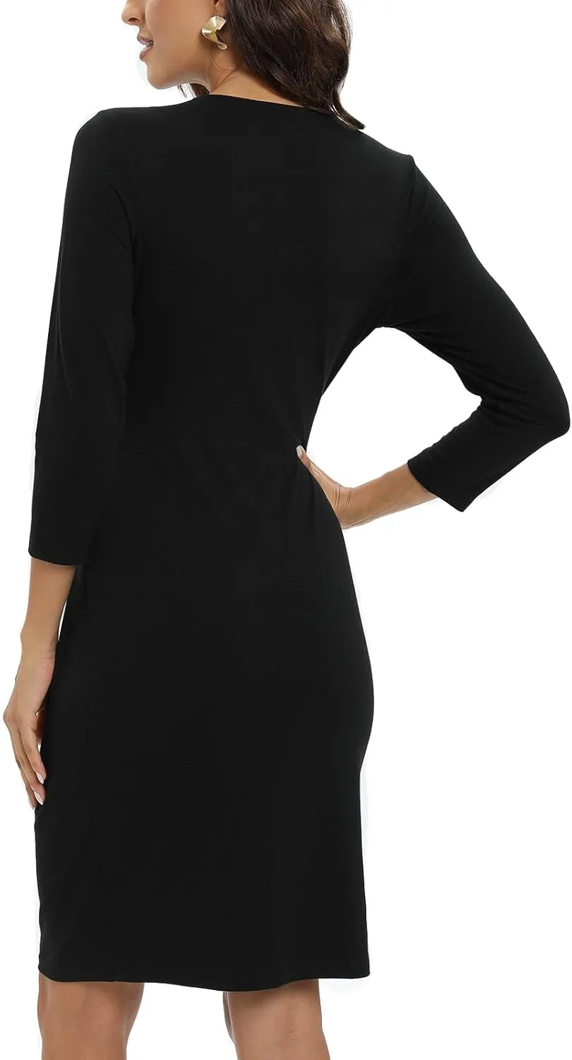 Women's Wrap Dress V Neck 3/4 Sleeve Bodycon Dress Work Wedding Guest Cocktail Dresses Summer 2025