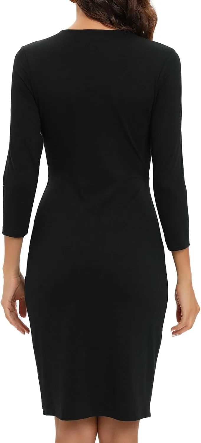 Women's Wrap Dress V Neck 3/4 Sleeve Bodycon Dress Work Wedding Guest Cocktail Dresses Summer 2025