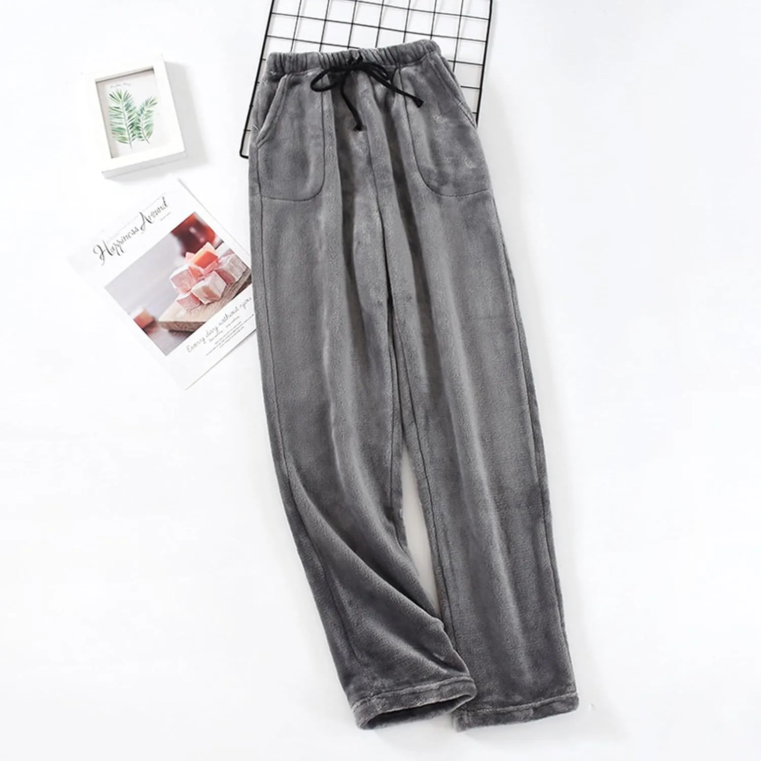 Woolen Pants for Men Summer Slim Leg Drawstring Elastic Waist Pockets Breathable Athletic Elasticity Cute Trousers