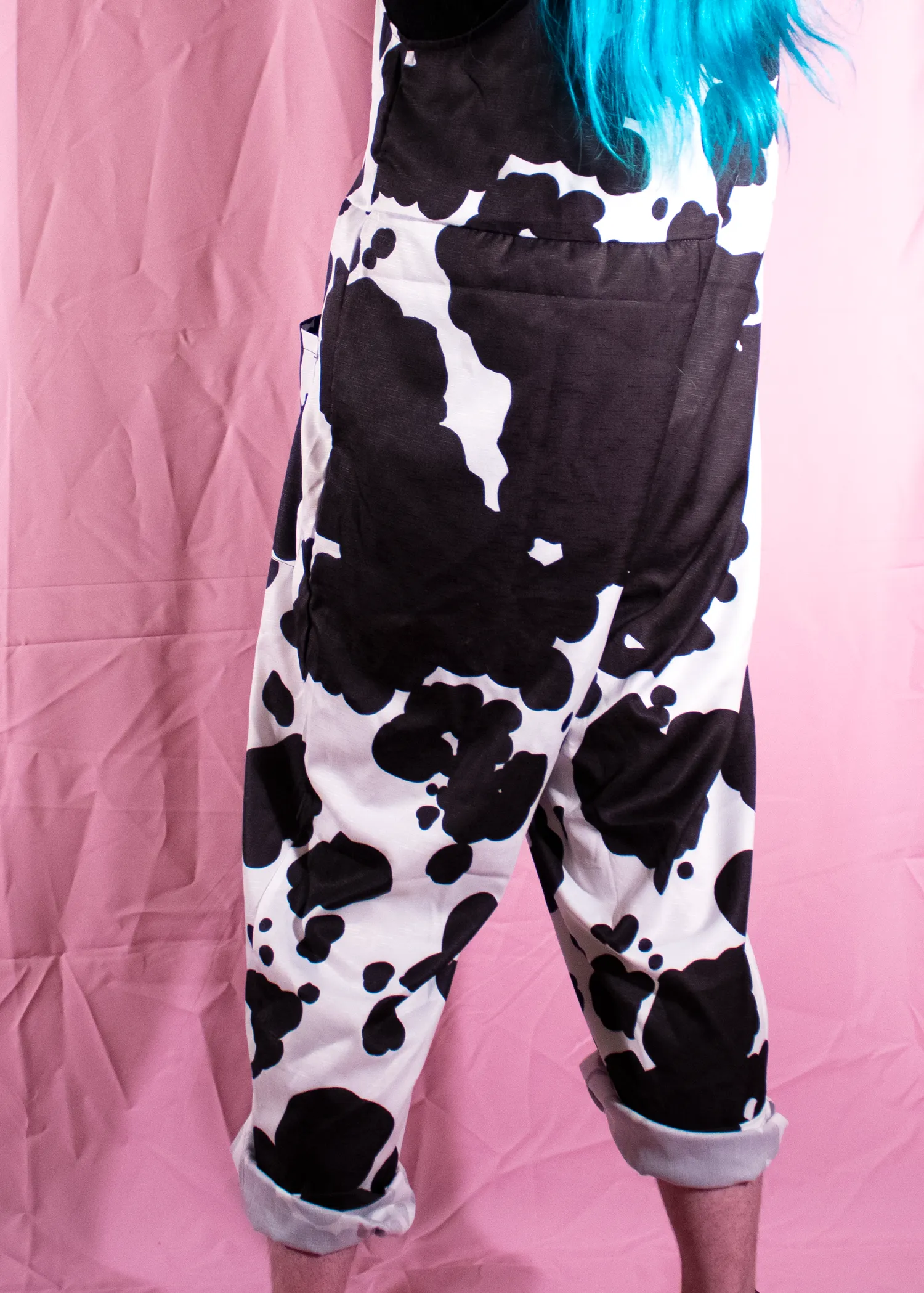 XL Cow Print Dungarees in Pink