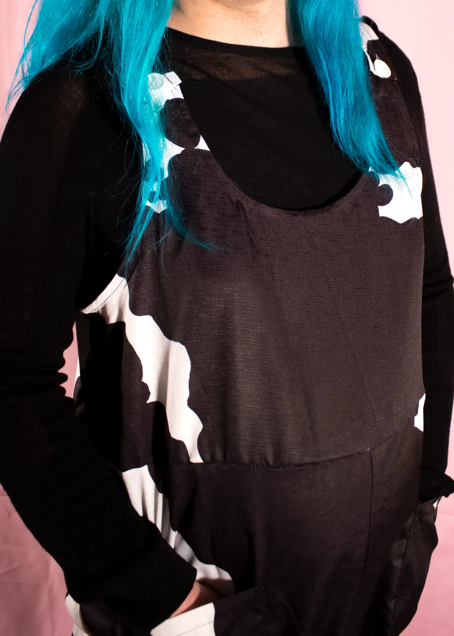 XL Cow Print Dungarees in Pink